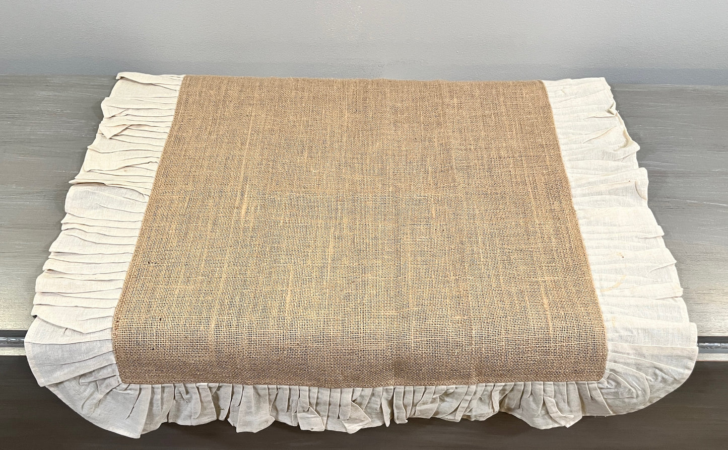 Ruffle Burlap and cream Square Table Mat 30 inch