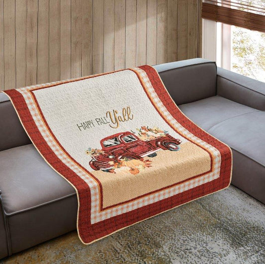 "Happy Fall Y'all" Truck Themed Quilted Throw