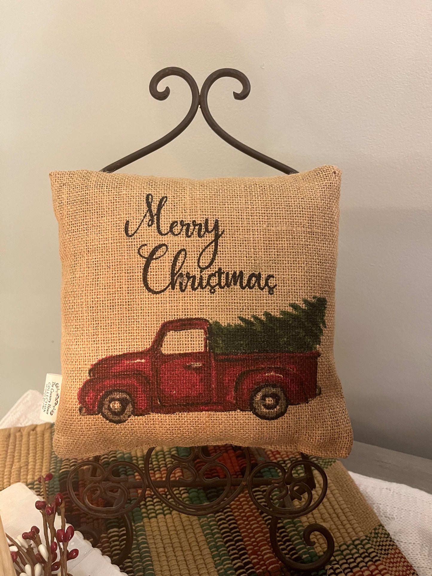 Merry Christmas Red Truck Pillow