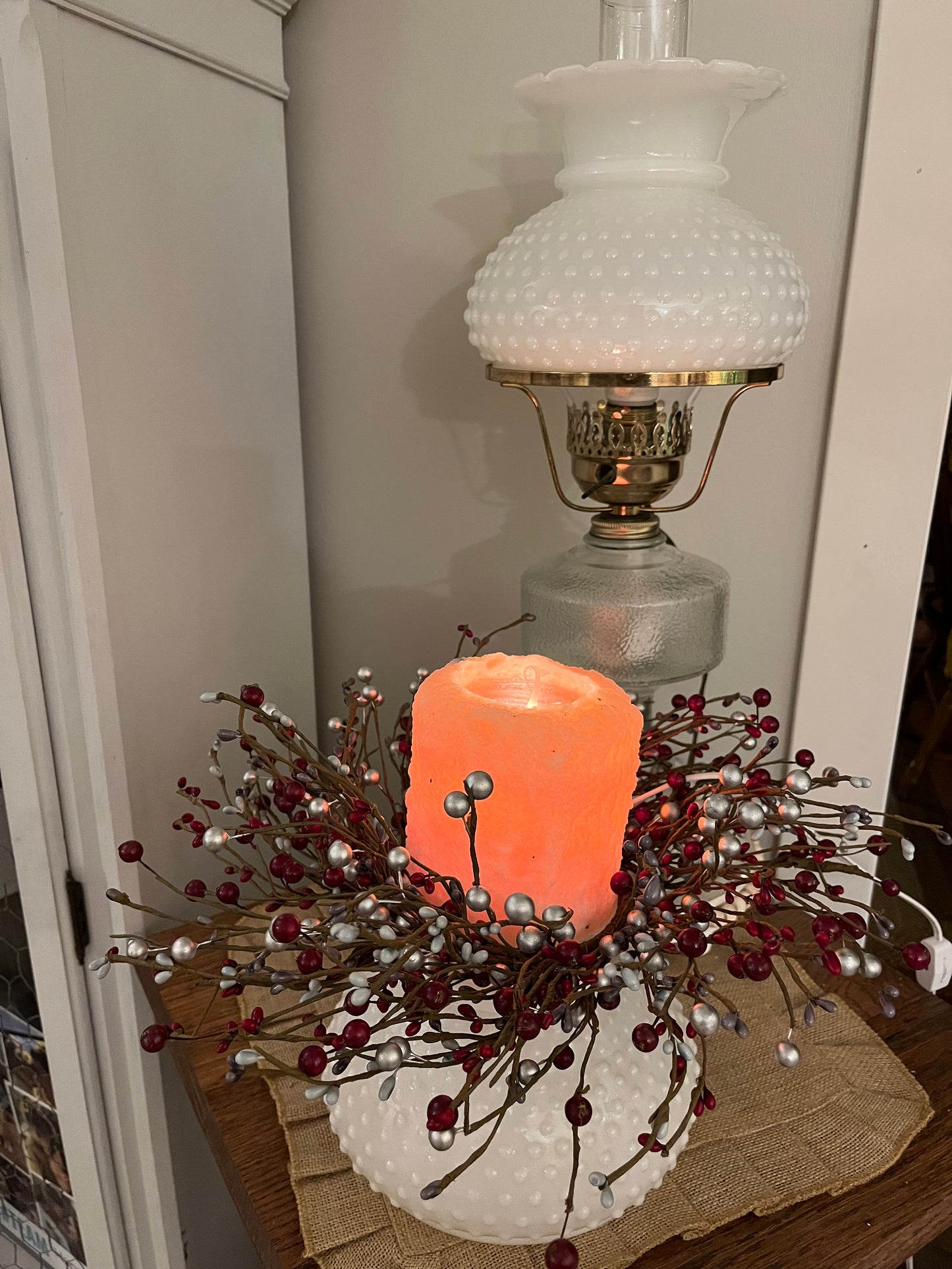 Red and Silver large berry candle ring