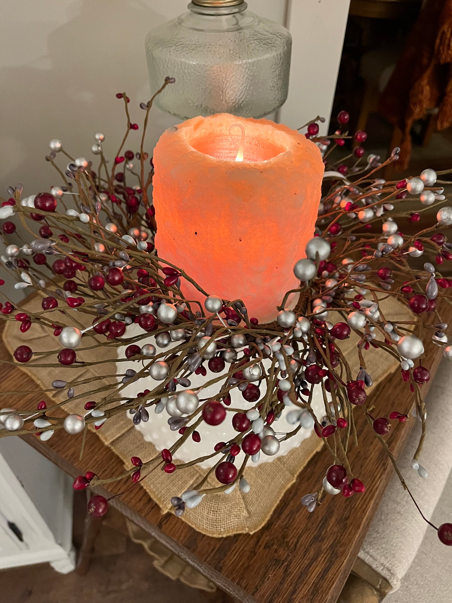 Red and Silver large berry candle ring