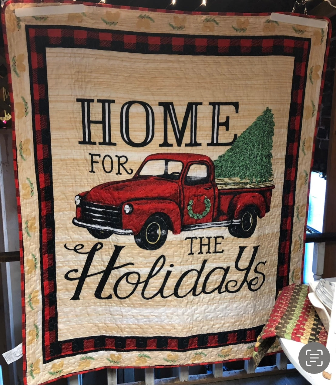 Home for the Holidays Red Truck quilted trhow