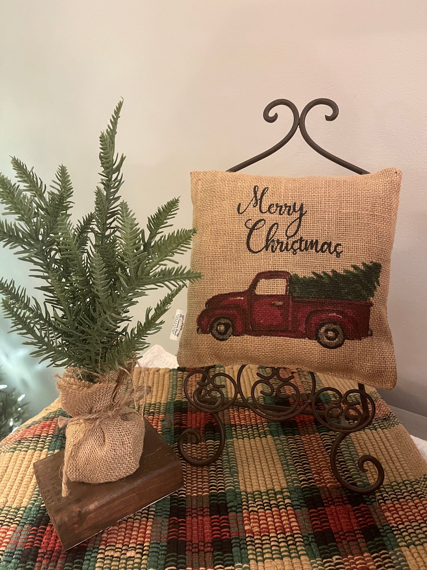 Merry Christmas Red Truck Pillow