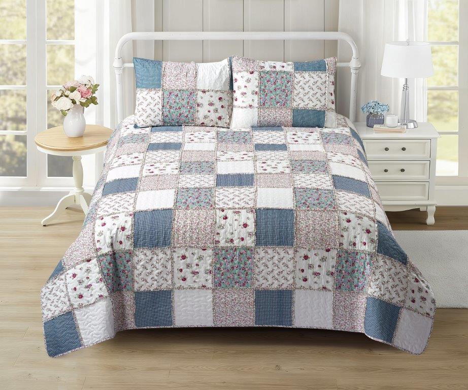 Blue with Roses Patchwork Quilt Set (Copy)