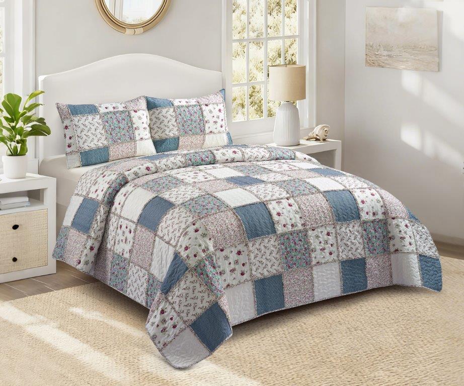 Blue with Roses Patchwork Quilt Set (Copy)